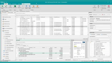 Screenshot der Kosten-Leistungsanalyse in Pro-Bau/S® AddOne mit Auswertung von Kosten, Leistungen und Abweichungen.