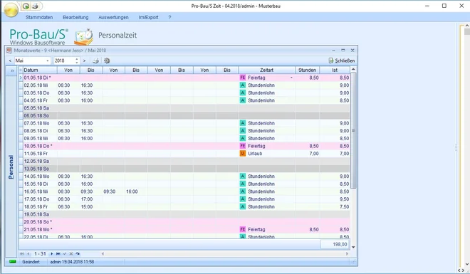Monatwerte, digitale, Personalzeiterfassung