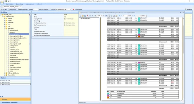 digitale Zeiterfassung, Auswertungen, Stundennachweise, Auswertungen über beliebige Zeiträume, Stammdatenauswertungen, Monatsbericht, Buchungsbericht