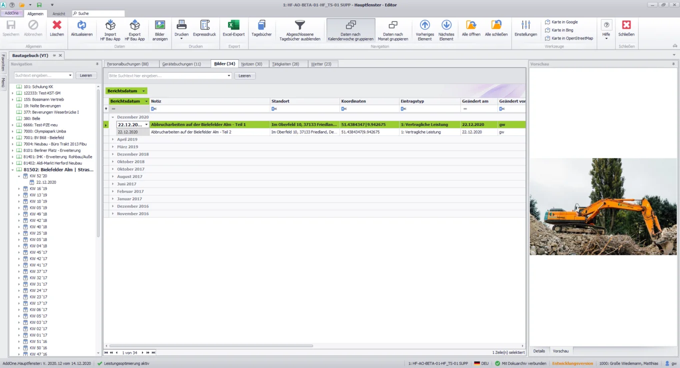 Digitales Bautagebuch, Bausoftware, Pro-Bau/S® AddOne Bautagebuch, Bilddokumentation, Baustelle